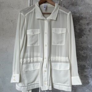 Wynne Layers Sheer Utility Cover Up Jacket | White Button Down XL CoastalGrandma